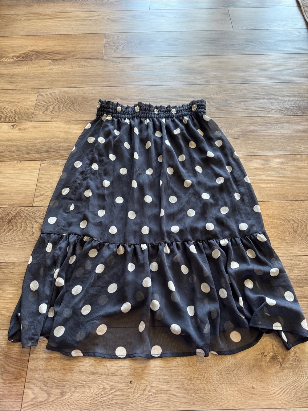 Navy Blue Polka Dot Tiered Skirt - Women's Casual Chic